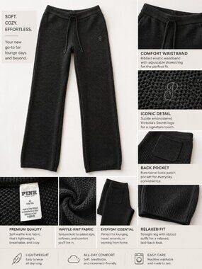 PINK Victoria's Secret Waffle Knit Lounge Pants Black Size Medium